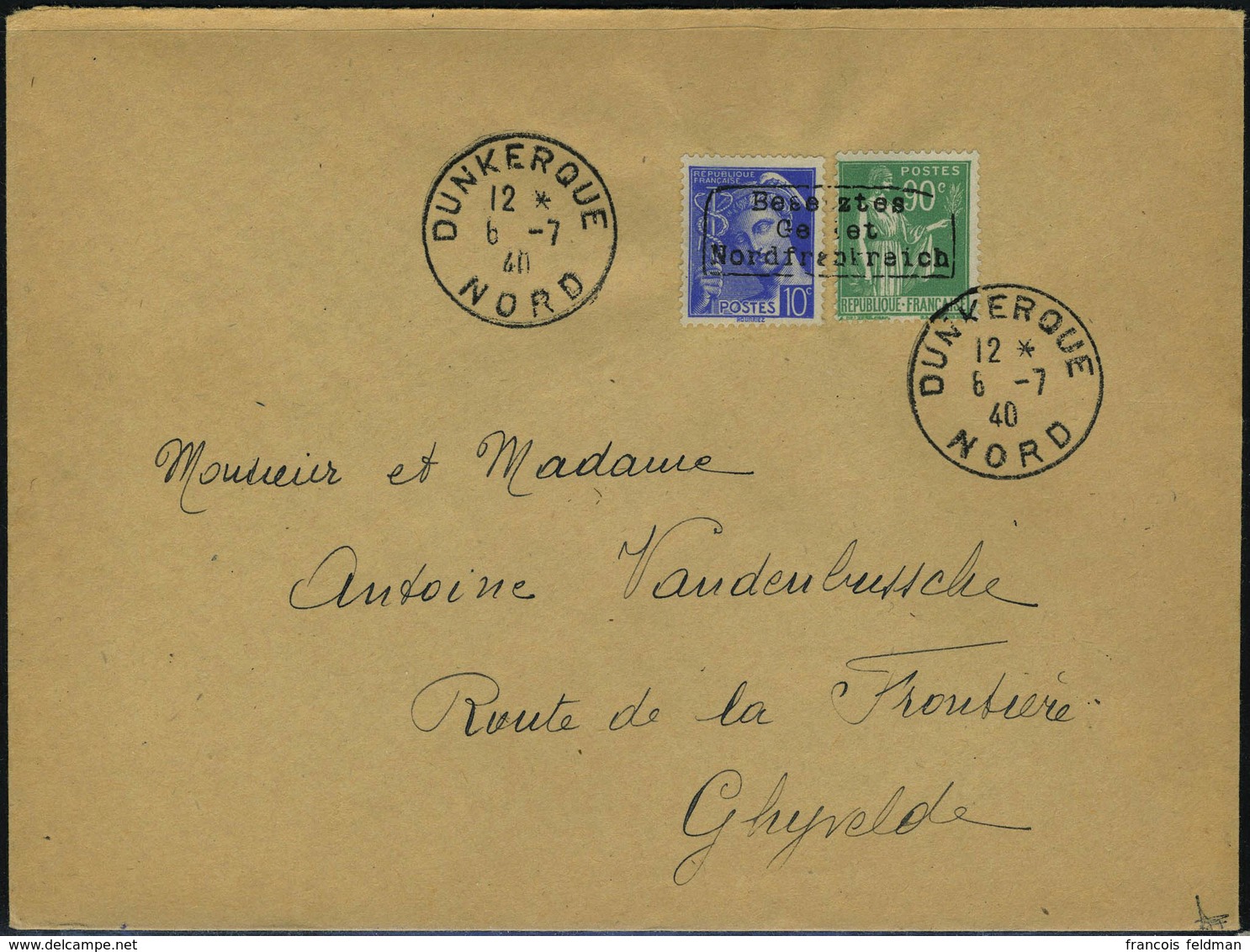 Lettre TP N° 367 Et 407 Surcharge De Dunkerque Sur L Càd Dunkerque 6.7.40 Pour Ghyvelde, Arrivée Au Verso 7.7.40, T.B. M - Sonstige & Ohne Zuordnung