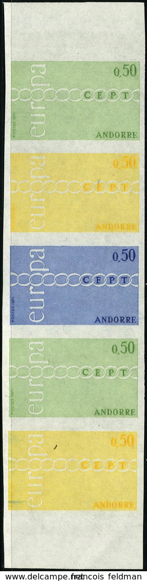 Neuf Sans Charnière N° 212, 50c Europa 1971, Bande Verticale De 5 Exemplaires, Essai De Couleur, ND, T.B. - Sonstige & Ohne Zuordnung