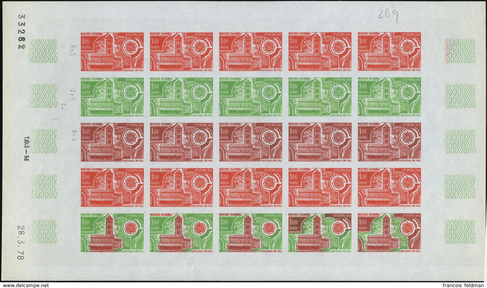 Neuf Sans Charnière N° 269/70, Europa 1978, La Paire, Feuille Complète De 25ex ND, Essai De Couleur, Superbe, Photo Web - Autres & Non Classés