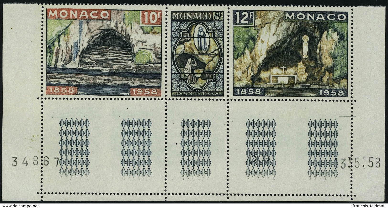 Neuf Sans Charnière N° 496/98, Le Triptyque Lourdes Avec Grotte Mordorée, Cdf, Daté T.B. Maury N° 521A - Sonstige & Ohne Zuordnung