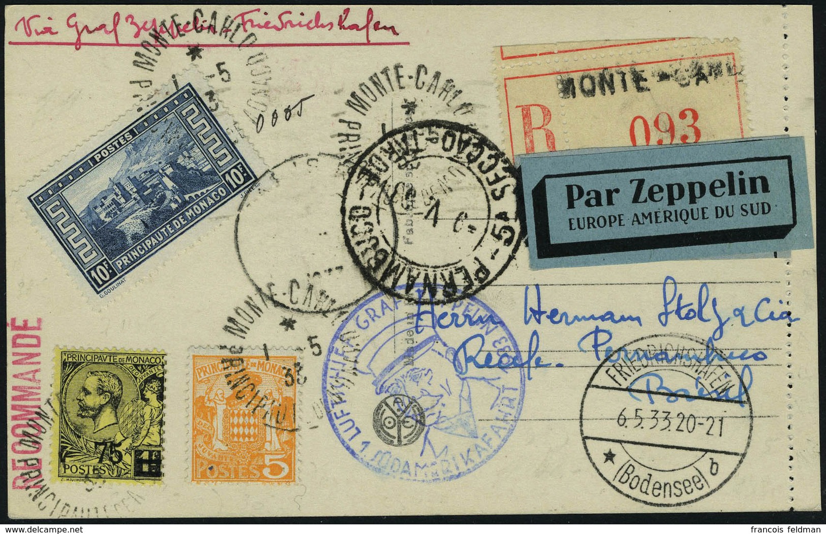 Lettre Zeppelin 1er Sudamerikafahrt 1933 Pour Le Brésil, T.B. - Altri & Non Classificati