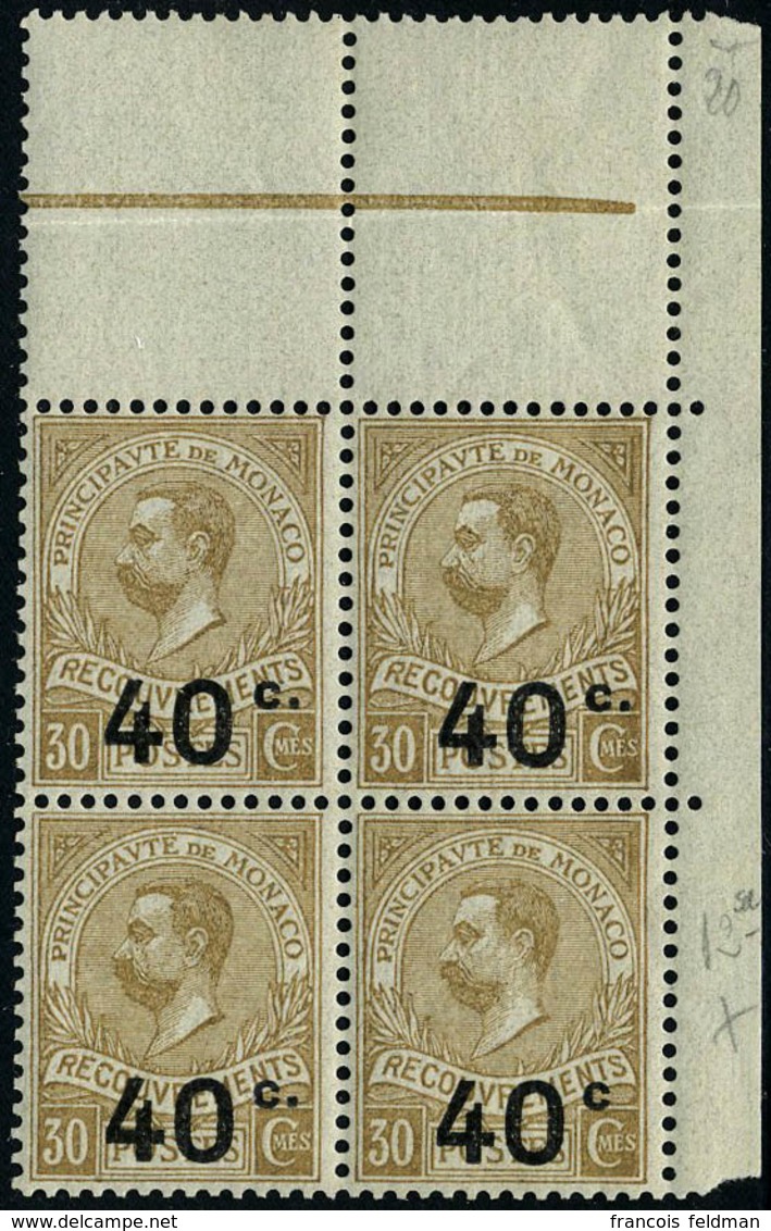 Neuf Sans Charnière N° 12a, 40c S/30c Sans Point Après Le C Dans Un Bloc De 4 Timbres, T.B. - Altri & Non Classificati