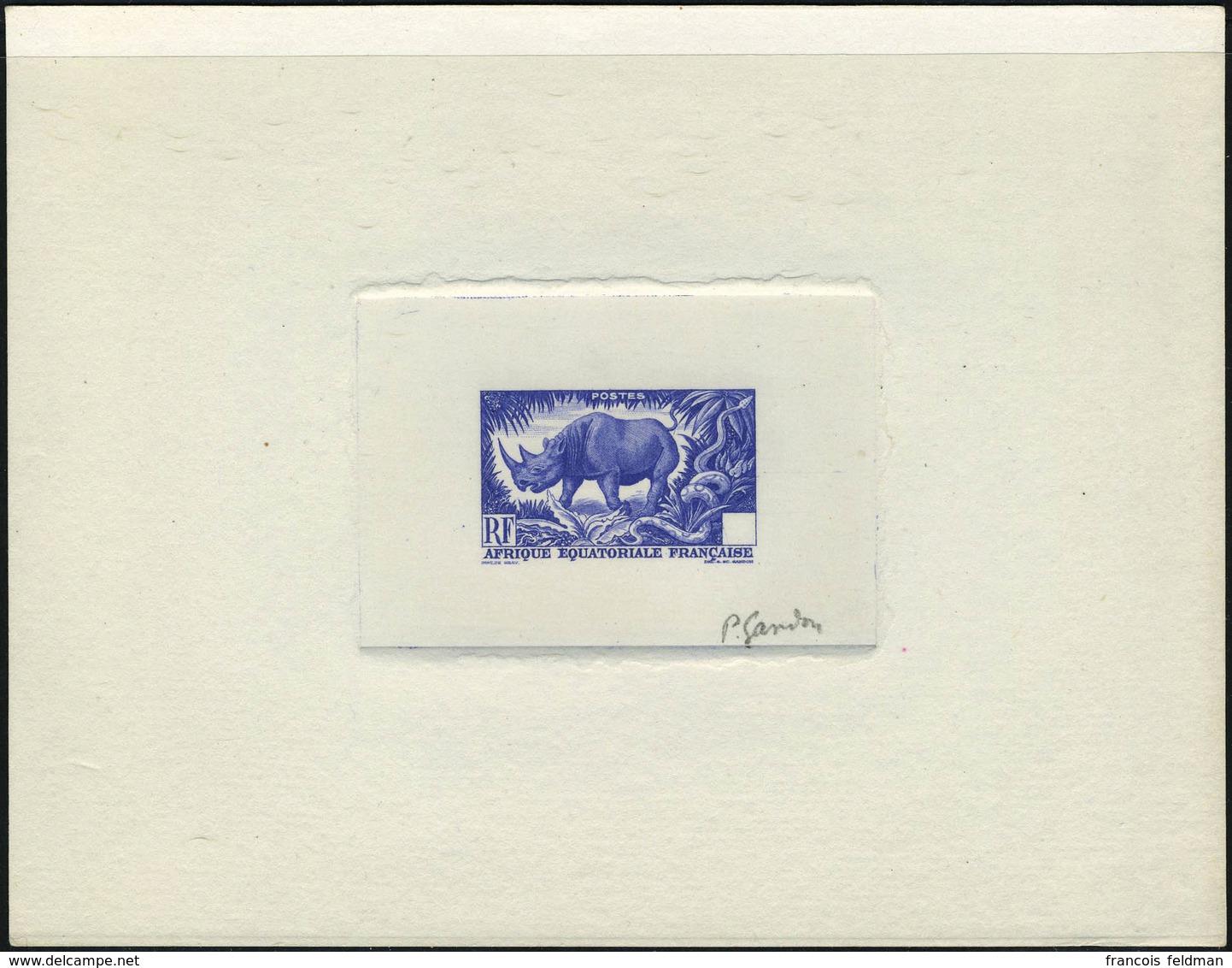 N° 208, Type Rhinocéros, épreuve D'artiste En Bleu Sans La Valeur Faciale, Signée Gandon TB - Sonstige & Ohne Zuordnung