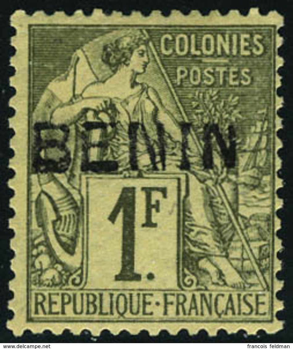 Neuf Avec Charnière N° 13, 1f Vert Olive, Surcharge Au Type II, T.B. Signé O Roumet. - Sonstige & Ohne Zuordnung