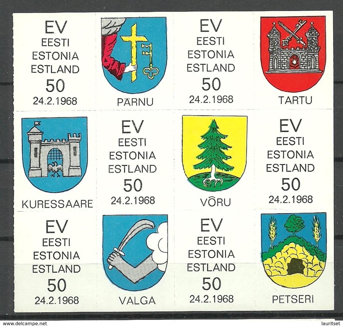 Estland Estonia 1968 In Exil Vignetten Scouting Stamps Coat Of Arms Complete Sheet MNH - Estland