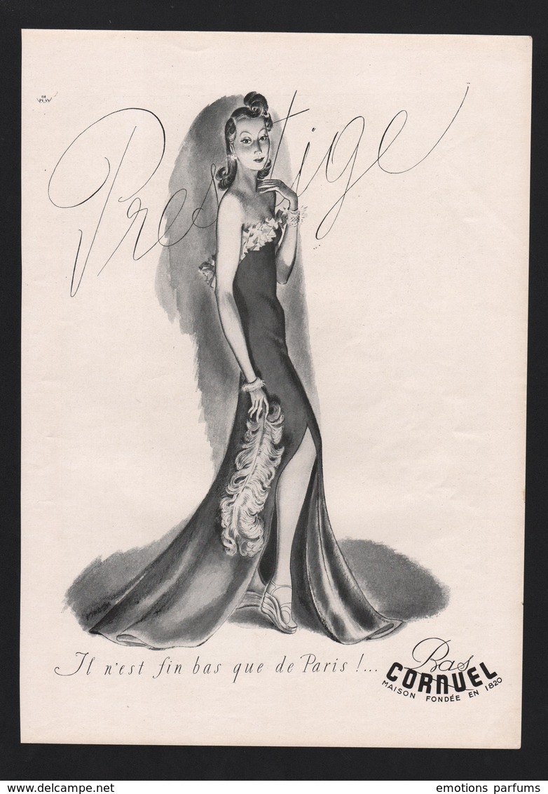 Pub Papier 1943 Sous Vetements Bas CORNUEL Ganges Et Troyes Dessin Femme Pin Up - Publicidad