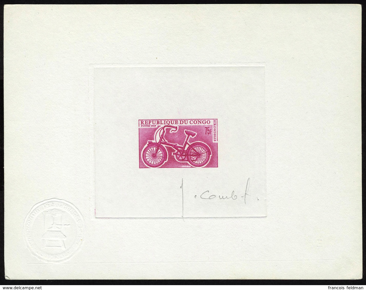 N° 230, 75f Cycle Hirondelle, épreuve D'artiste En Rose Carminé, Signée, Cachet à Sec, T.B. - Autres & Non Classés