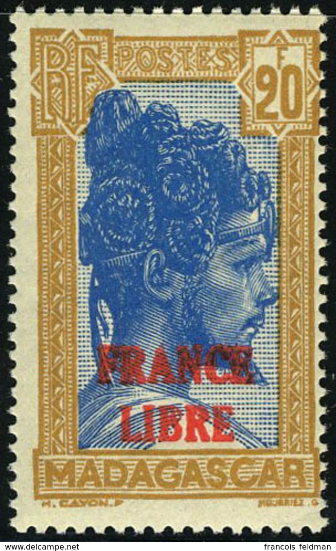 Neuf Sans Charnière N° 255A, 20f Bistre Et Bleu, France Libre, Superbe, Signé Calves - Altri & Non Classificati