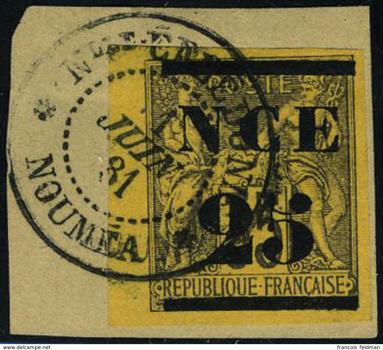 Fragment N° 4, 25 Sur 35c Violet Noir Sur Jaune Obl Sur Fragment, Bdf, Superbe - Autres & Non Classés