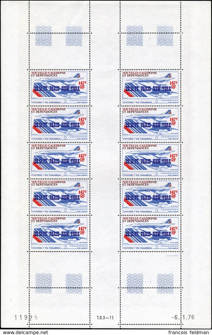 Neuf Sans Charnière N° 181, 147F Concorde, Surcharge 22.11.77, Feuille De 10 Exemplaires, T.B. - Sonstige & Ohne Zuordnung