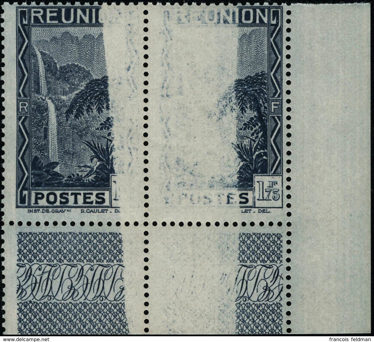 Neuf Sans Charnière N° 143A. 1f75 Bleu Foncé, Paire Horizontale Avec Impression Partielle, Cdf, Superbe. - Autres & Non Classés