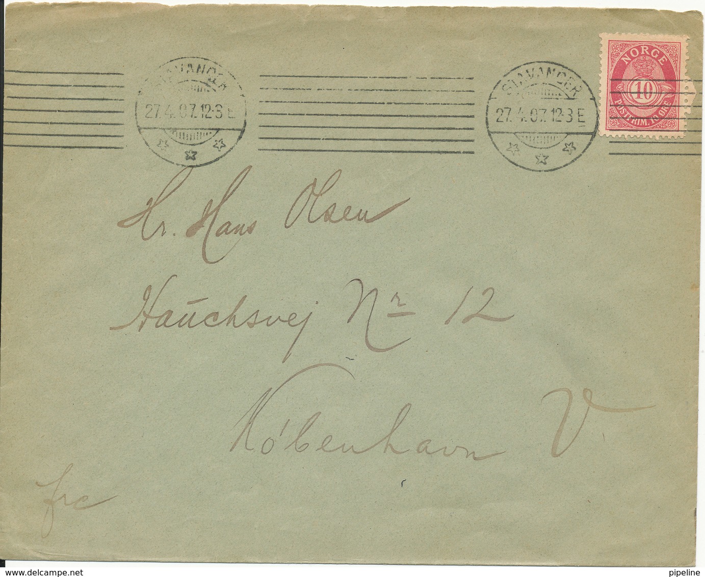 Norway Cover Sent To Denmark Stavanger 27-4-1907 - Covers & Documents