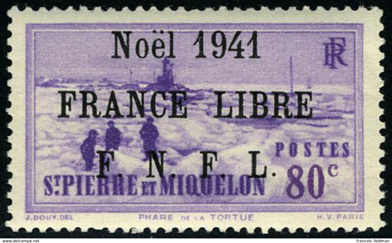 Neuf Sans Charnière N° 219B, 80c Violet, Noël 1941 France Libre, Surcharge Noire, T.B. - Other & Unclassified