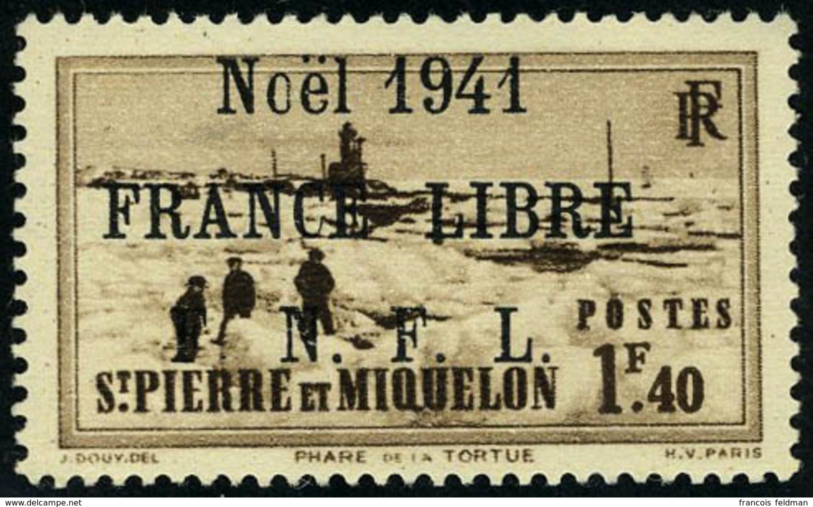 Neuf Sans Charnière N° 223B, 1f40 Brun, Noël 1941 France Libre, Surcharge Noire, T.B. - Altri & Non Classificati