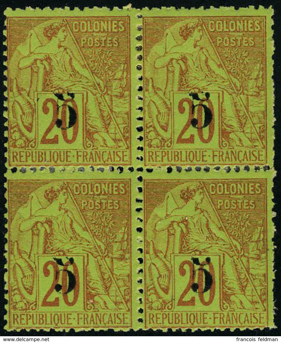 Neuf Avec Charnière N° 1, 5 S/20c Brique S/vert, Bloc De 4 Timbres, Dentelure Irrégulière, T.B. - Altri & Non Classificati