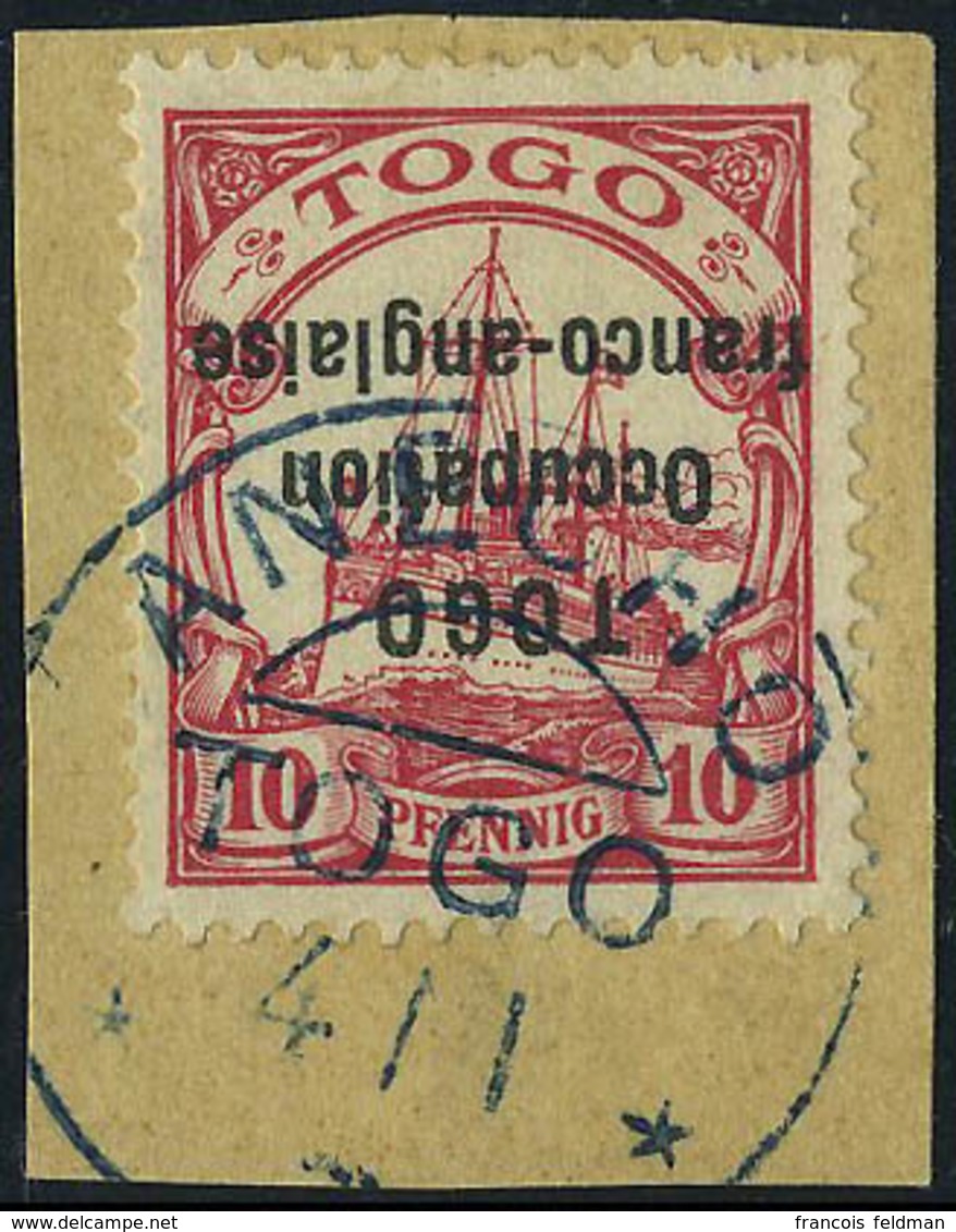 Fragment N° 45a, 10pf Rouge Surcharge Renversée Obl. Anecho Sur Fragment 4.1.15, Superbe, RRR Tirage 50, Signé + Certifi - Sonstige & Ohne Zuordnung