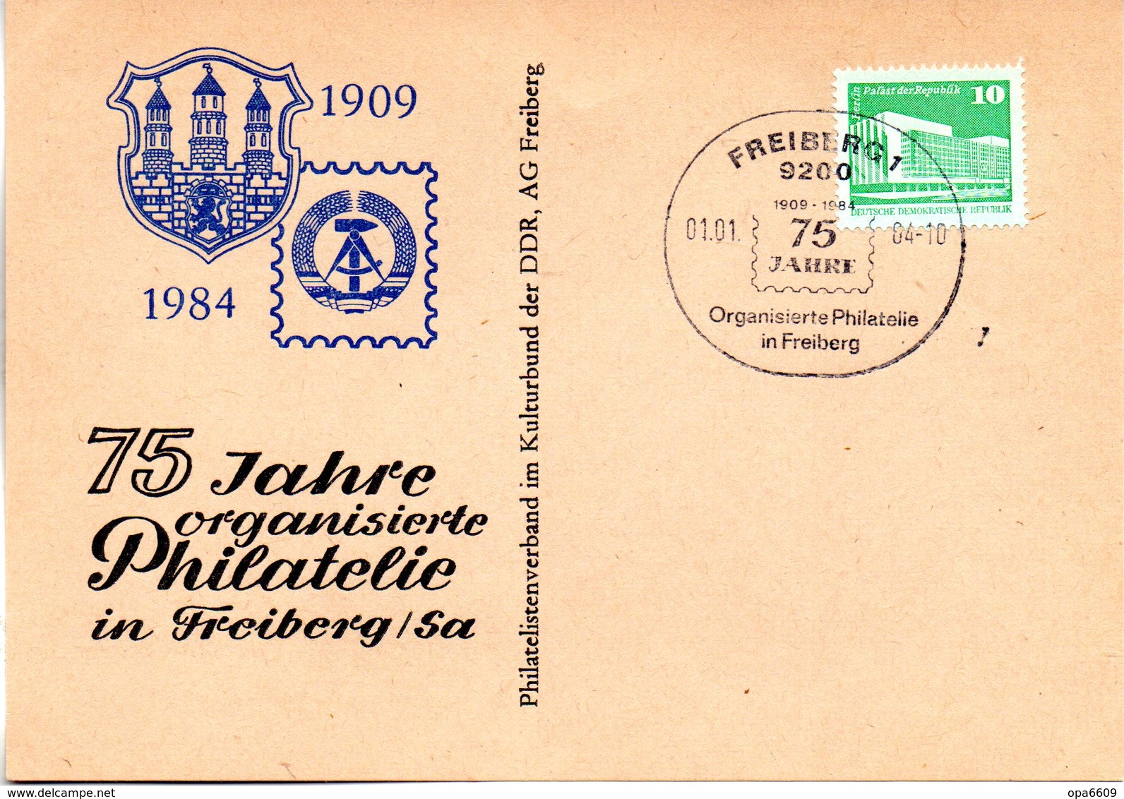 (DDR-B2) DDR Sonderkarte "75 Jahre Organisierte Philatelie In Freiberg/Sa", EF Mi 2483, SSt. 1.1.1984 FREIBERG 1 - Lettres & Documents