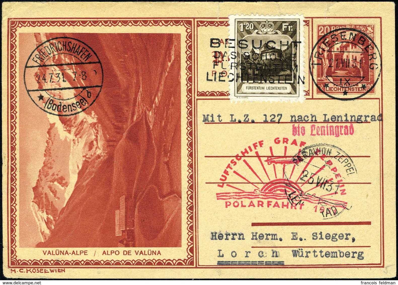 Lettre Zeppelin Polarfahrt 1931 Sur Entier Postal + N° 105, T.B. - Altri & Non Classificati