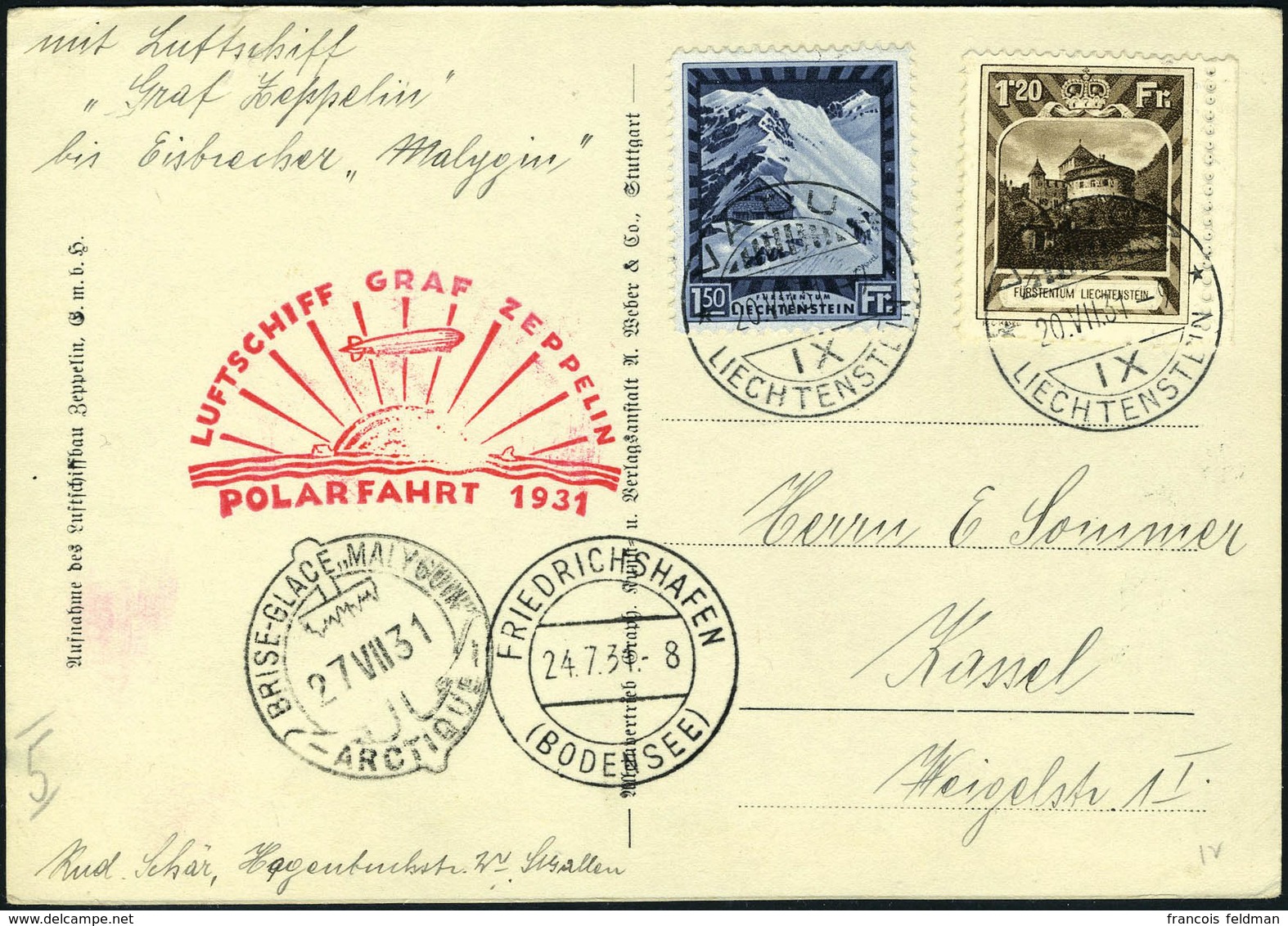 Lettre Zeppelin Polarfahrt 1931 Affranchi Avec Les N° 105/06, T.B. - Sonstige & Ohne Zuordnung