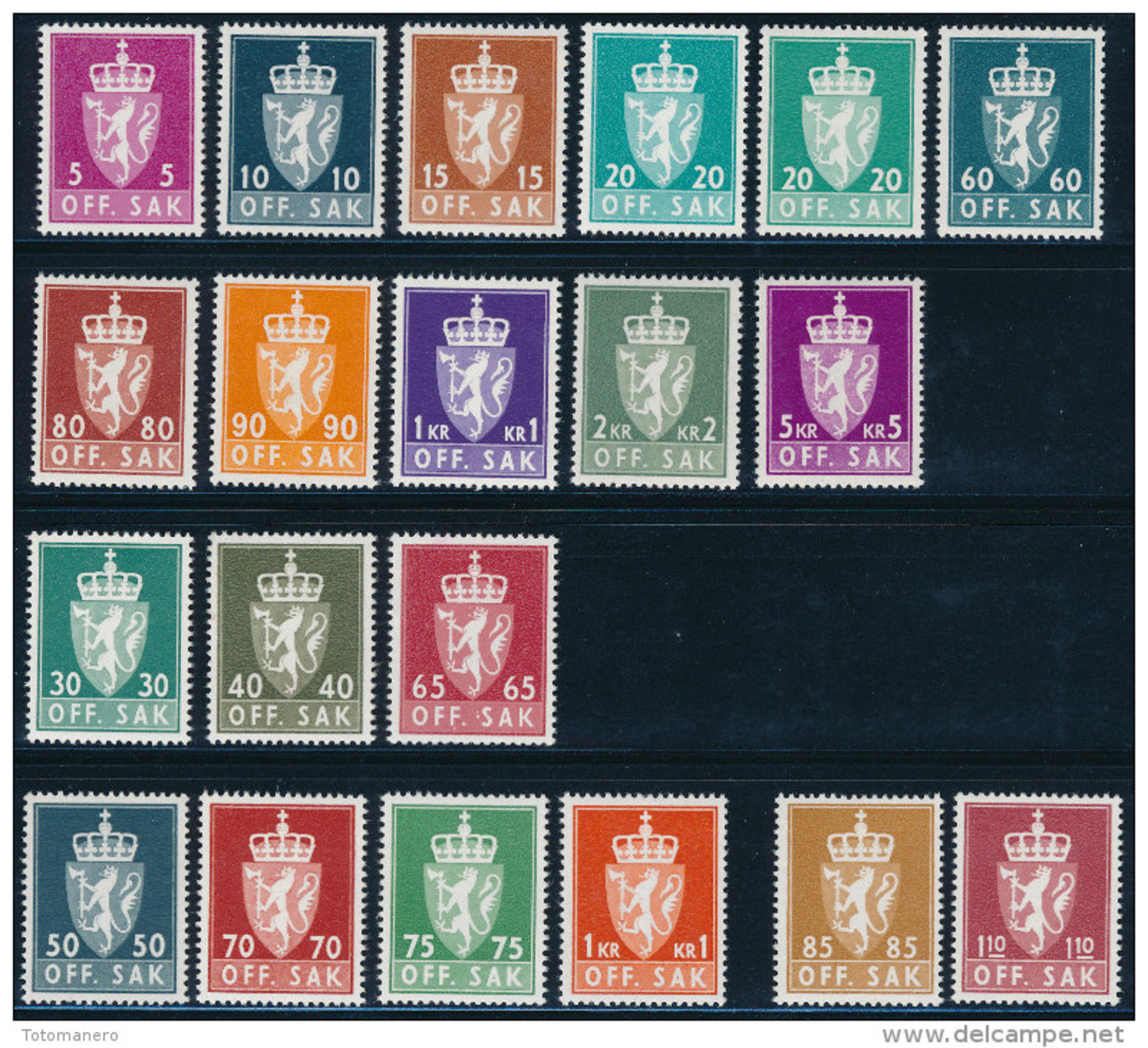 NORWAY/Norwegen 1969-1974 OFF.SAK Phosphor Paper Complete Set 20v**MNH - Servizio