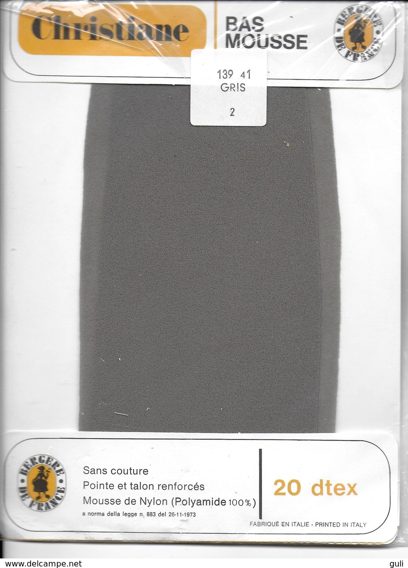 PAIRE De Bas CHRISTIANE Bas Mousse Sans Couture 20  DTEX 139 41 (Bergére De France)  Gris T 2   Avec Emballage D'origne - Bas