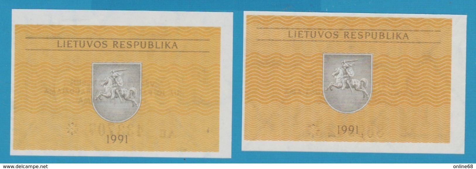 LITHUANIA  0,10 + 0,20 Talonas 1991 Lietuvos Respublika - Lituanie