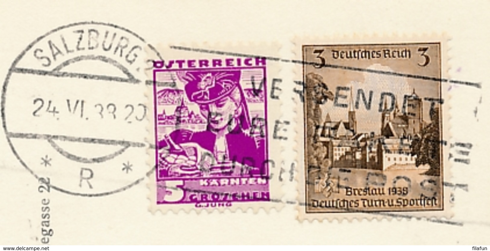 Deutsches Reich / Österreich - 1938 - Mixed Franking From Salzburg To Freiburg - Covers & Documents
