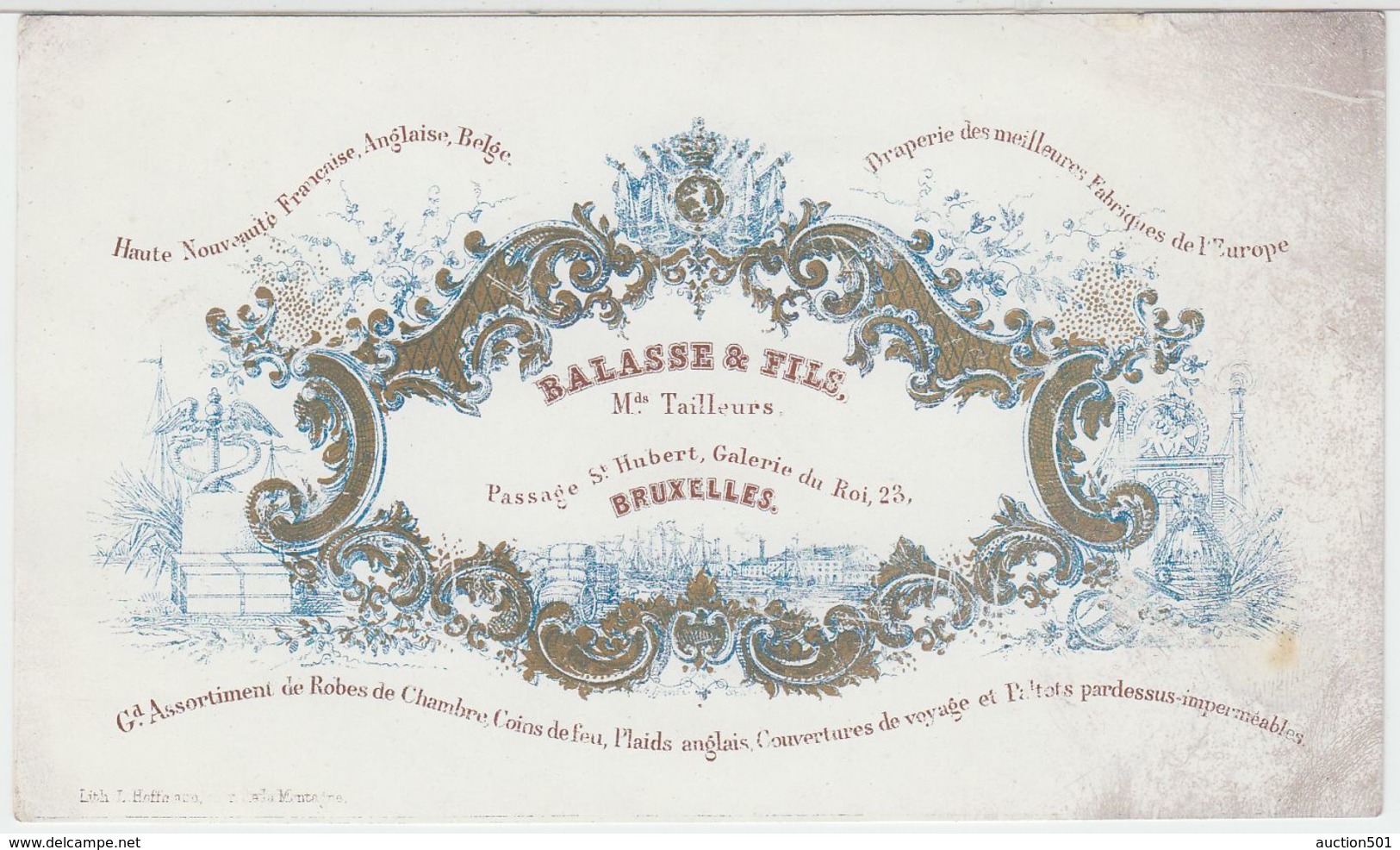 20975Mg Carte Porcelaine BALASSE & FILS - Mds. TAILLEURS - DRAPERIE - Rue D'Arenberg 1 - Bruxelles - 14x8.2c - Cartes De Visite