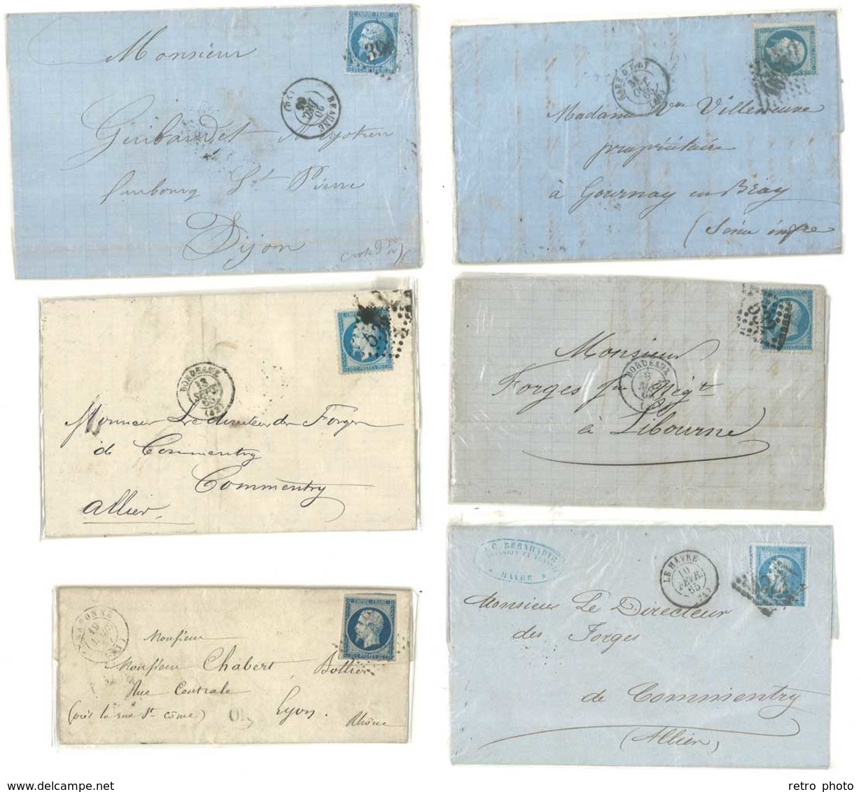 6 Enveloppes LAC 1857 / 1865, Le Havre, Beaune, Craponne, Bordeaux - Other & Unclassified