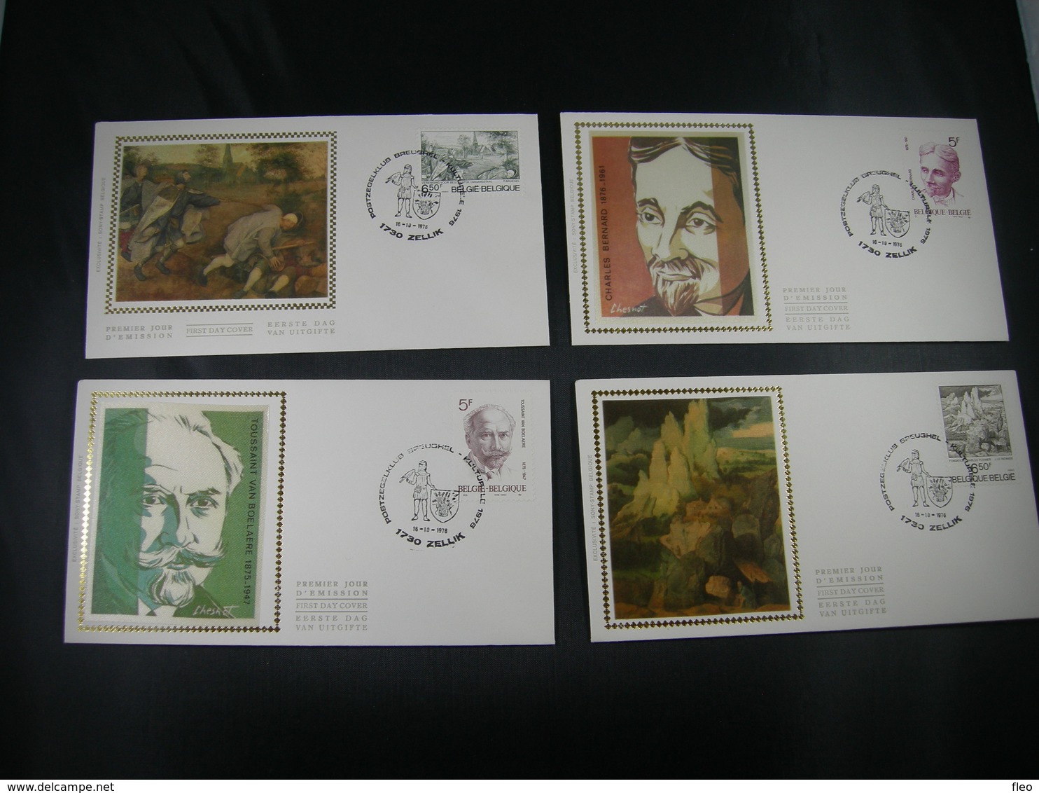 BELG.1976 1828 1829 1830 & 1831 FDC's Zijde/soie : ZELLIK   "Culturele Uitgifte- Emission Culturelle" - 1971-1980