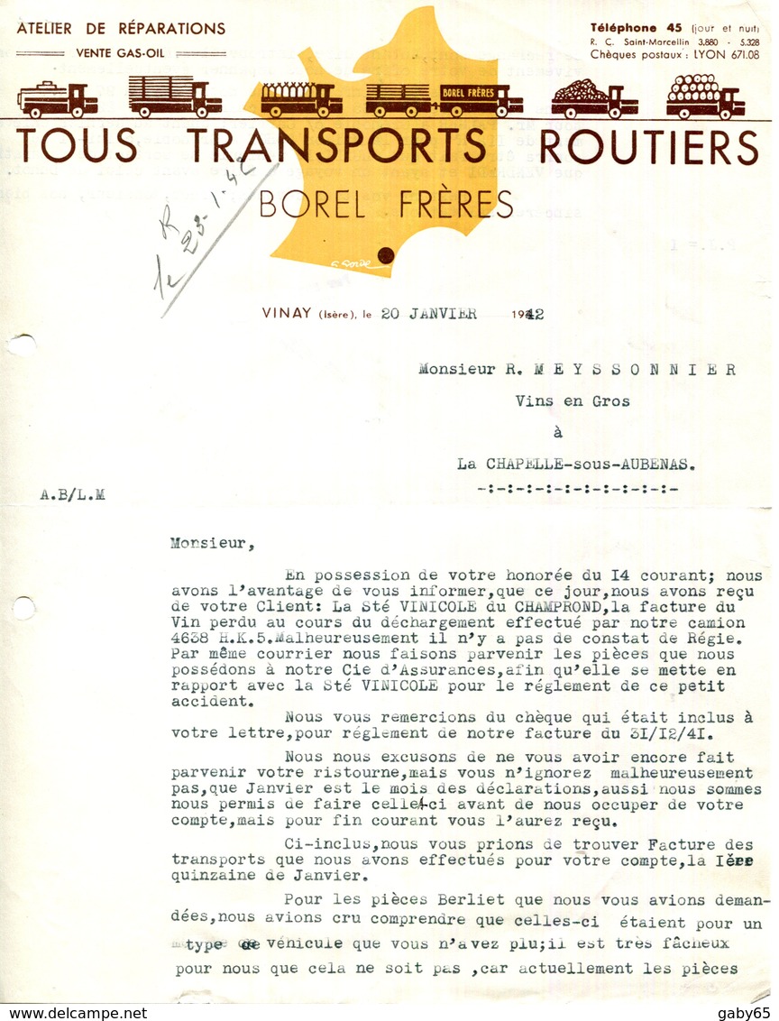 38.ISERE.VINAY.TOUS TRANSPORTS ROUTIERS.BOREL FRERES. - Transport