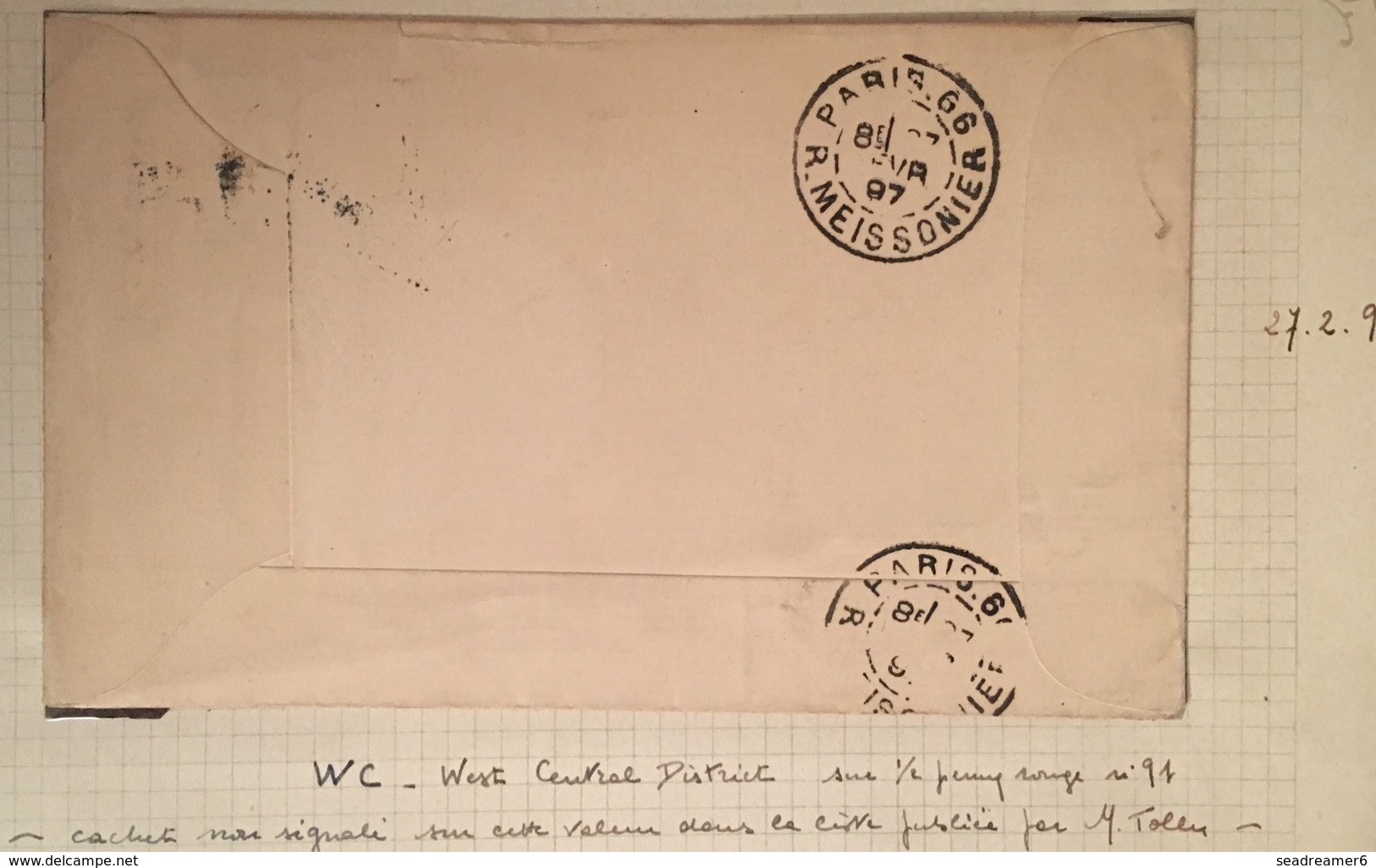 Grande Bretagne N°91 Sur Lettre Oblitérée Du Cachet Triangulaire  WC (West Central) Du  27/2/1897 Non Signalé - Briefe U. Dokumente