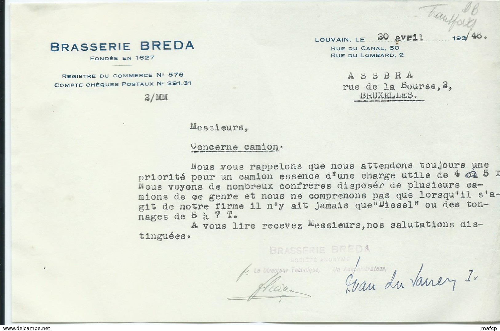 BRASSERIE BREDA RUE DU CANAN 60 LOUVAIN - 1900 – 1949