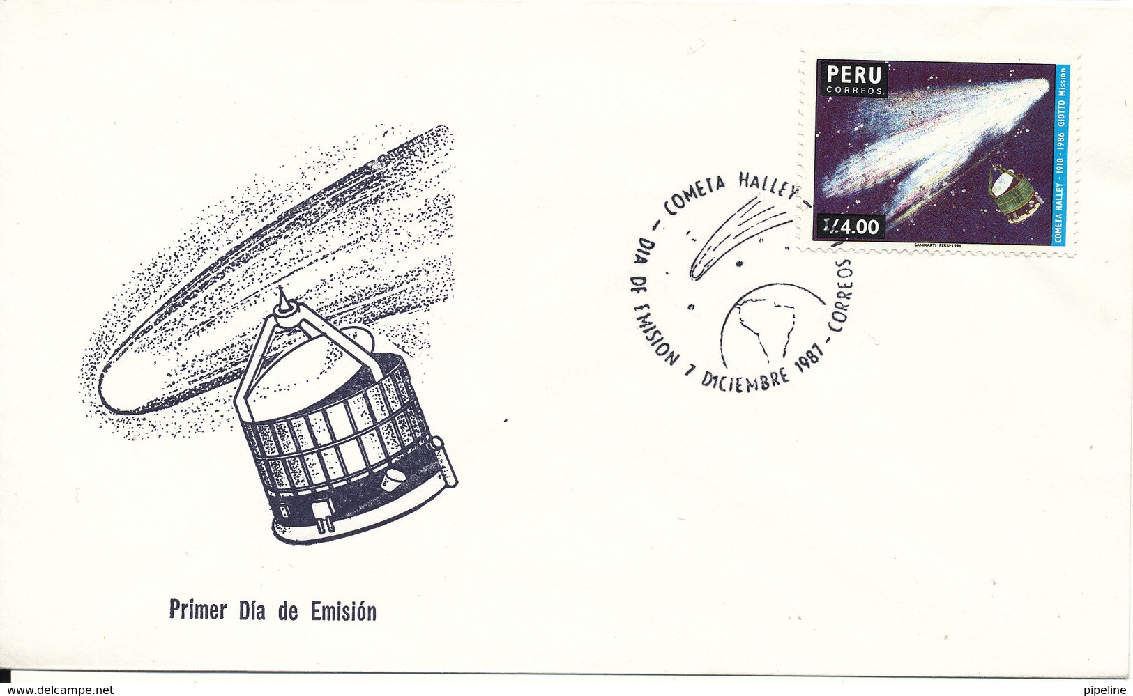 Peru FDC 1-12-1987 Halley's Comet With Cachet - Peru