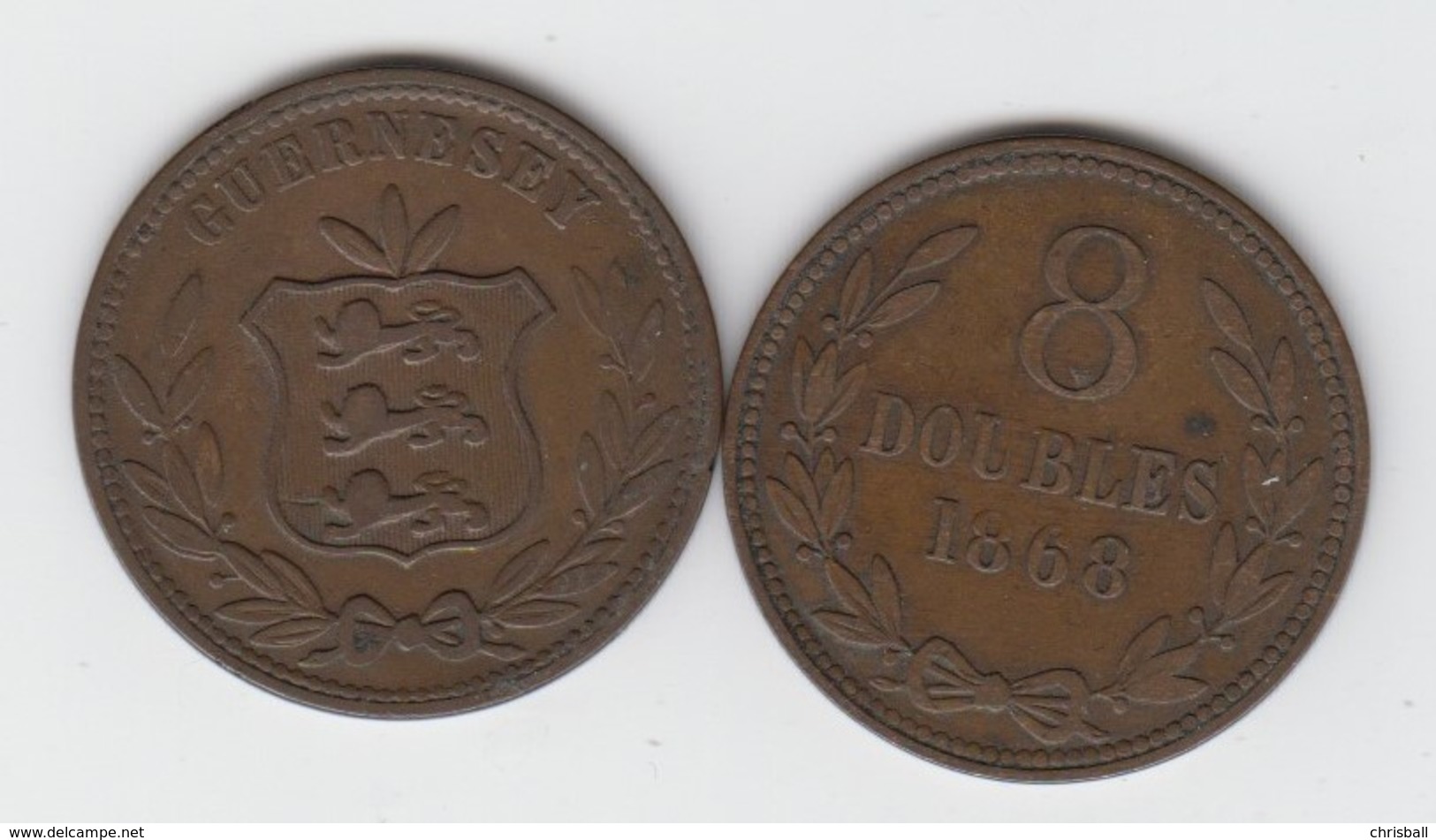 Guernsey Coin 8 Doubles 1868 Condition Fine - Guernesey