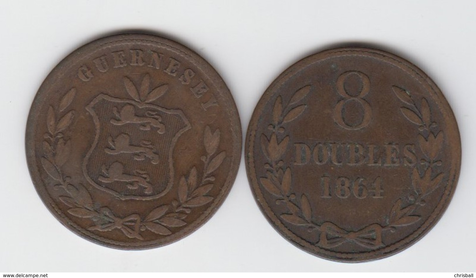 Guernsey Coin 8 Doubles 1864 Condition Fine - Guernesey
