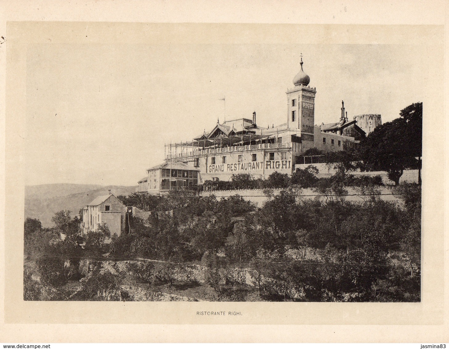 Italie :Genes Ristorante Righi (reproduction De Photo Ancienne En Noir Et Blanc De 20 Cm Sur 27 Cm) - Autres & Non Classés