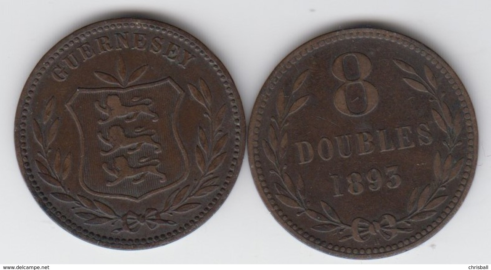 Guernsey Coin 8 Doubles 1893 Condition Fine - Guernesey