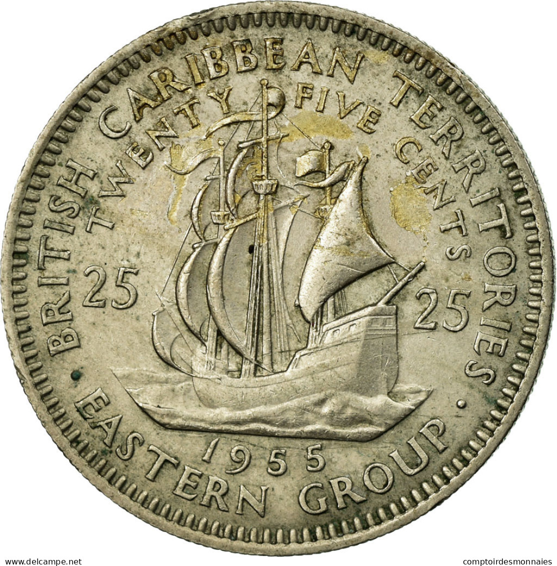 Monnaie, Etats Des Caraibes Orientales, Elizabeth II, 25 Cents, 1955, TTB - Territoires Britanniques Des Caraïbes