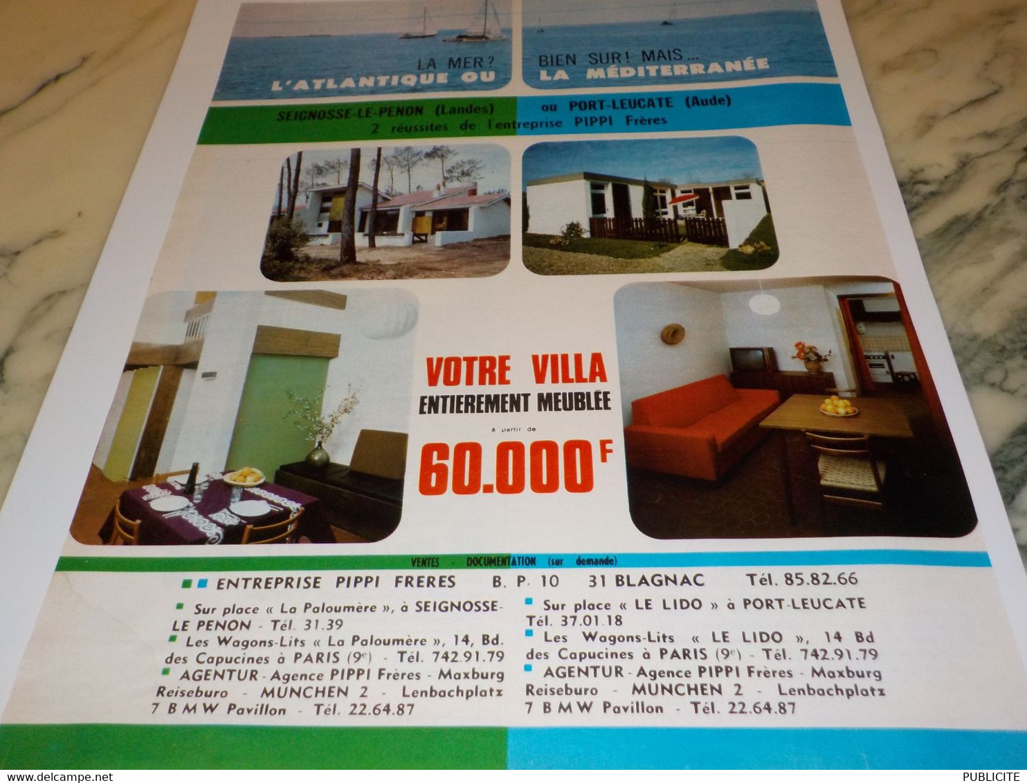 ANCIENNE PUBLICITE VOTRE VILLA SEIGNOSSE OU  PORT LEUCATE 1968 - Autres & Non Classés