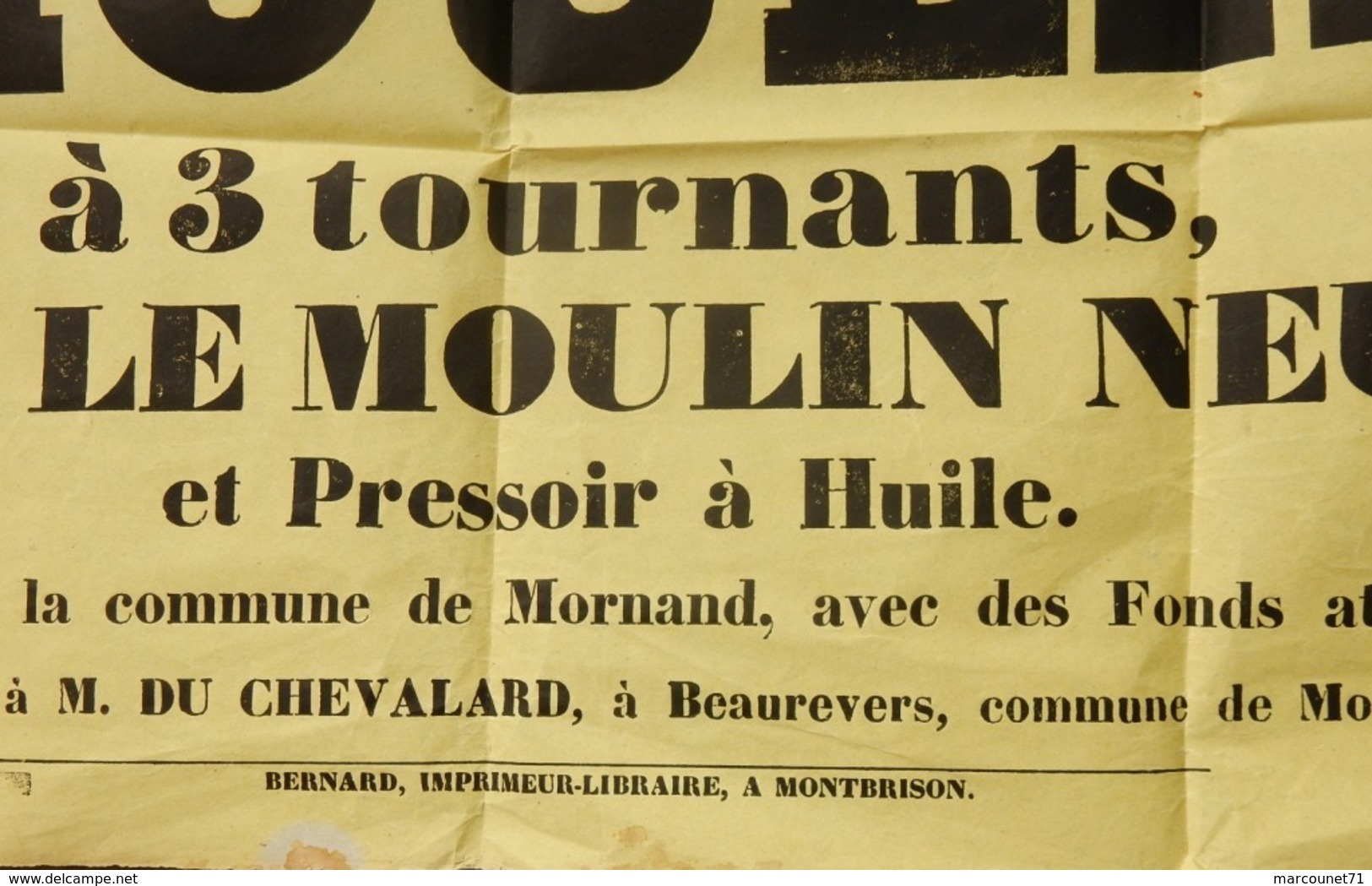 Très Rare Affiche Moulin à Affermer Commune De Mornand Beaurevers Imprimerie De Montbrison Fin XIX Eme - Affiches