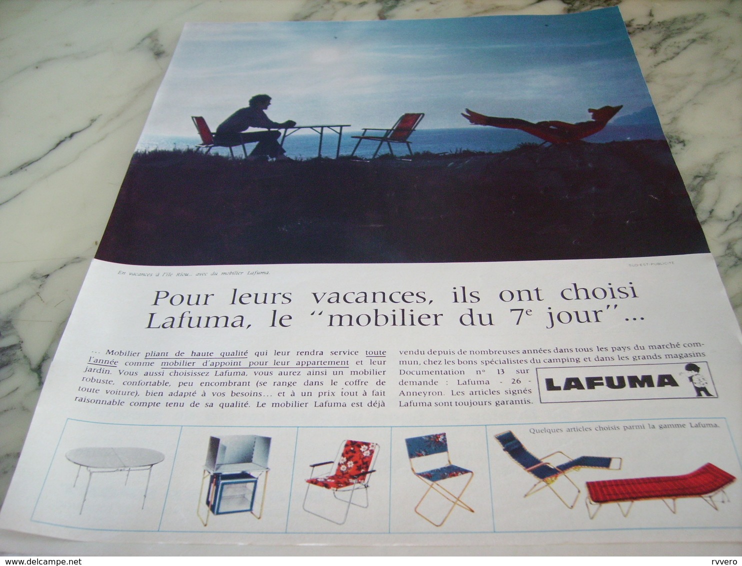 ANCIENNE   PUBLICITE VACANCE MOBILIER DU 7 EME JOUR  LAFUMA 1965 - Autres & Non Classés