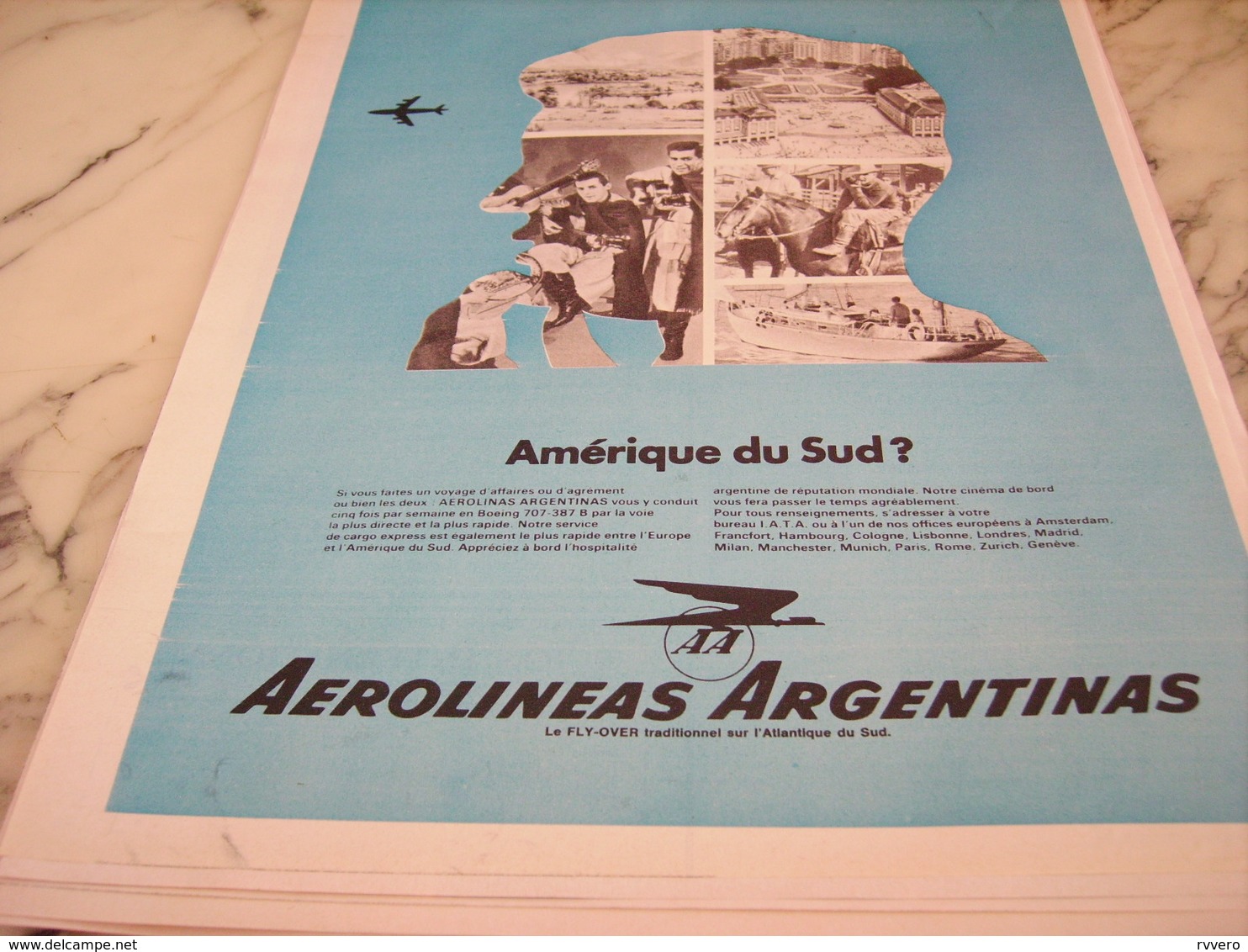 ANCIENNE PUBLICITE LIGNE AERIENNE AEROLINEAS ARGENTINAS 1968 - Publicités