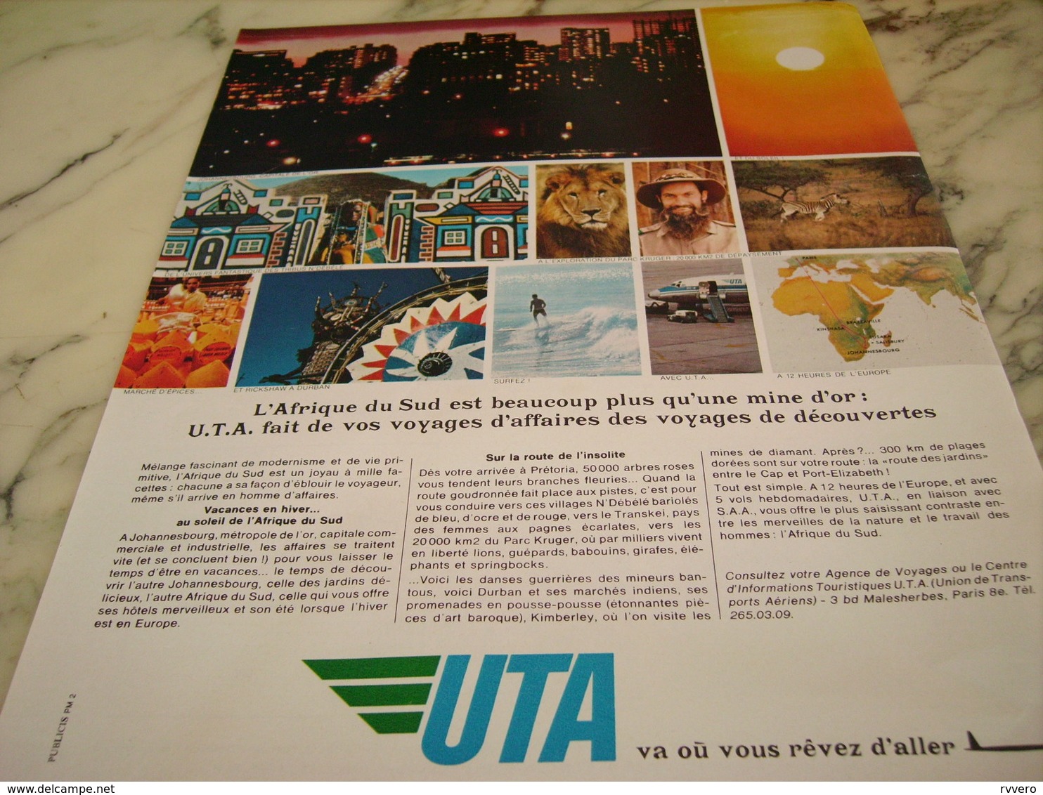 ANCIENNE PUBLICITE AFRIQUE DU SUD ET UTA 1968 - Publicités