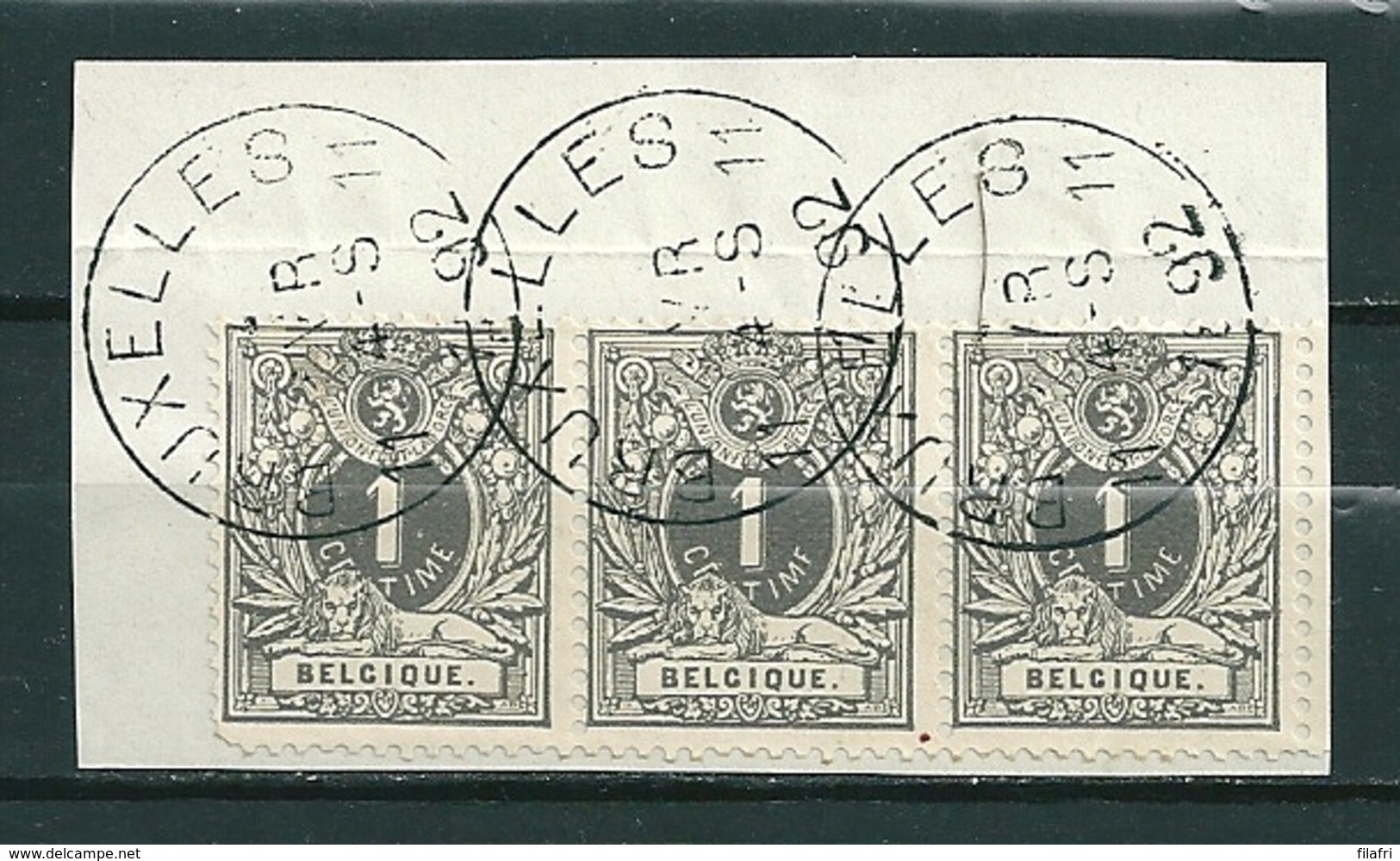 43 Gestempeld In Strip Van 3 Op Fragment BRUXELLES 11 - 1869-1888 Lion Couché