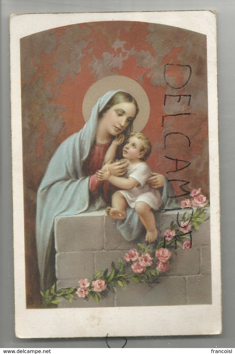 Vierge à L'Enfant-Jésus Assis Sur Un Mur. Guirlande De Fleurs (Laurier-rose?) - Vierge Marie & Madones