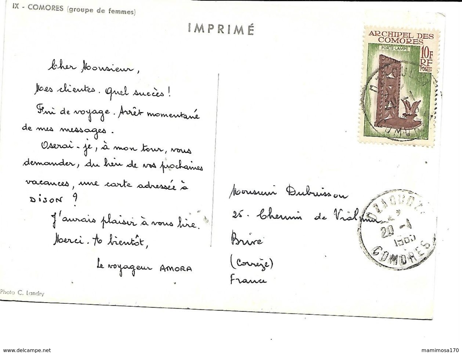 Comores-MAYOTTE-Groupe De Femmes En Apparats-PUB.Collection AMORA-TIMBRE-Obliteration-1961 - Mayotte