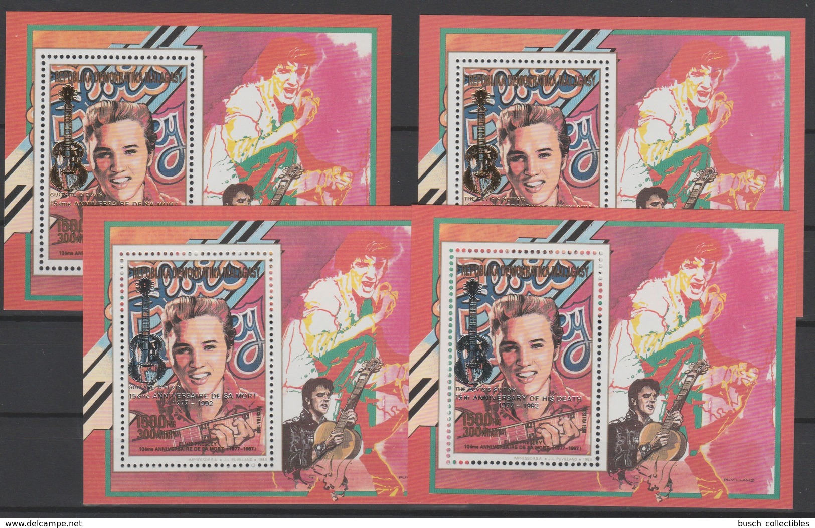 Madagascar Madagaskar 1988/1993 GOLD SILVER OVERPRINT Elvis Presley Musik Musique Mi. Bl. 237 Ia - IIb RARE! - Elvis Presley