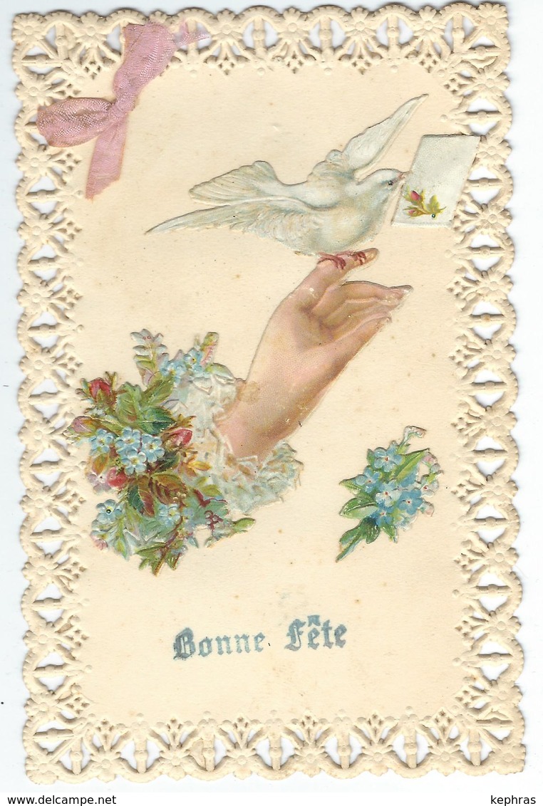 Bonne Fête - Découpis - Fleur - Main - Colombe - Noeud En Tissus - Courrier De 1907 - Autres & Non Classés