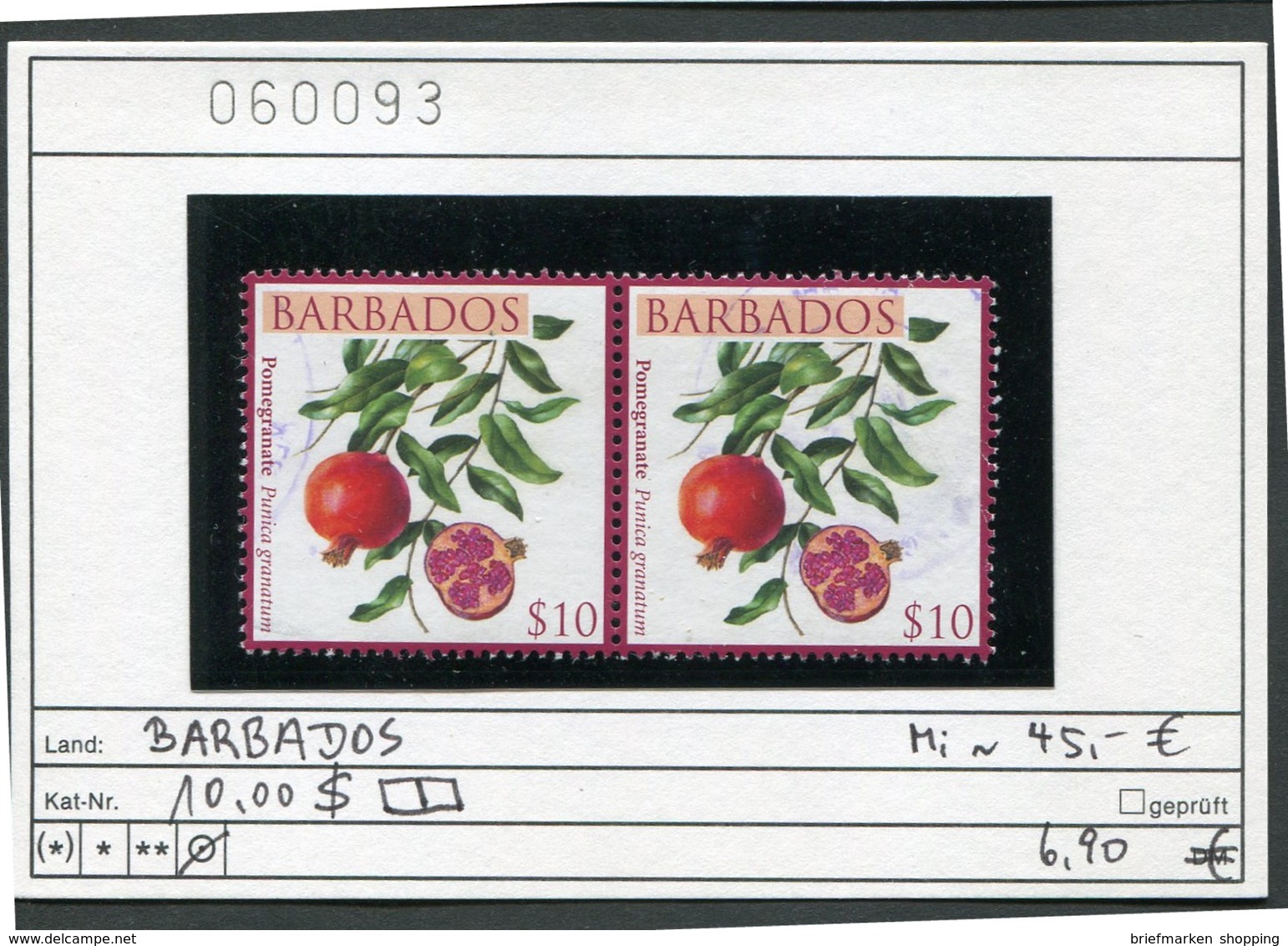 Barbados - Früchte / Fruits 2011 - 10,00 $-Paar / Pair - Oo Oblit. Used Gebruikt - Barbados (1966-...)